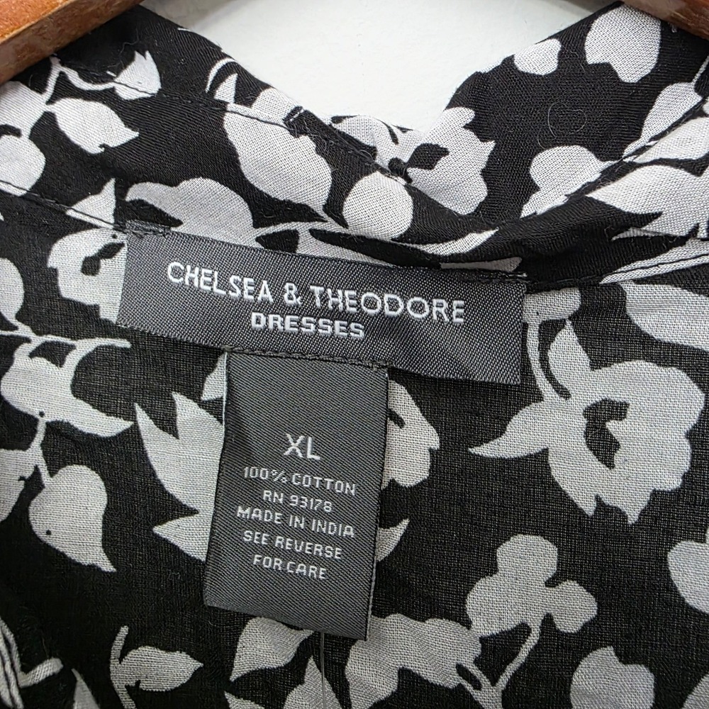 Chelsea & Theodore XL Black White Floral Cotton Smocked Midi Dress Sleeveless - Picture 7 of 13